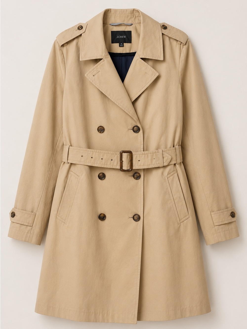 EUC! J. Crew Icon Trench - Tan Double-Breasted Trench Coat with Belt